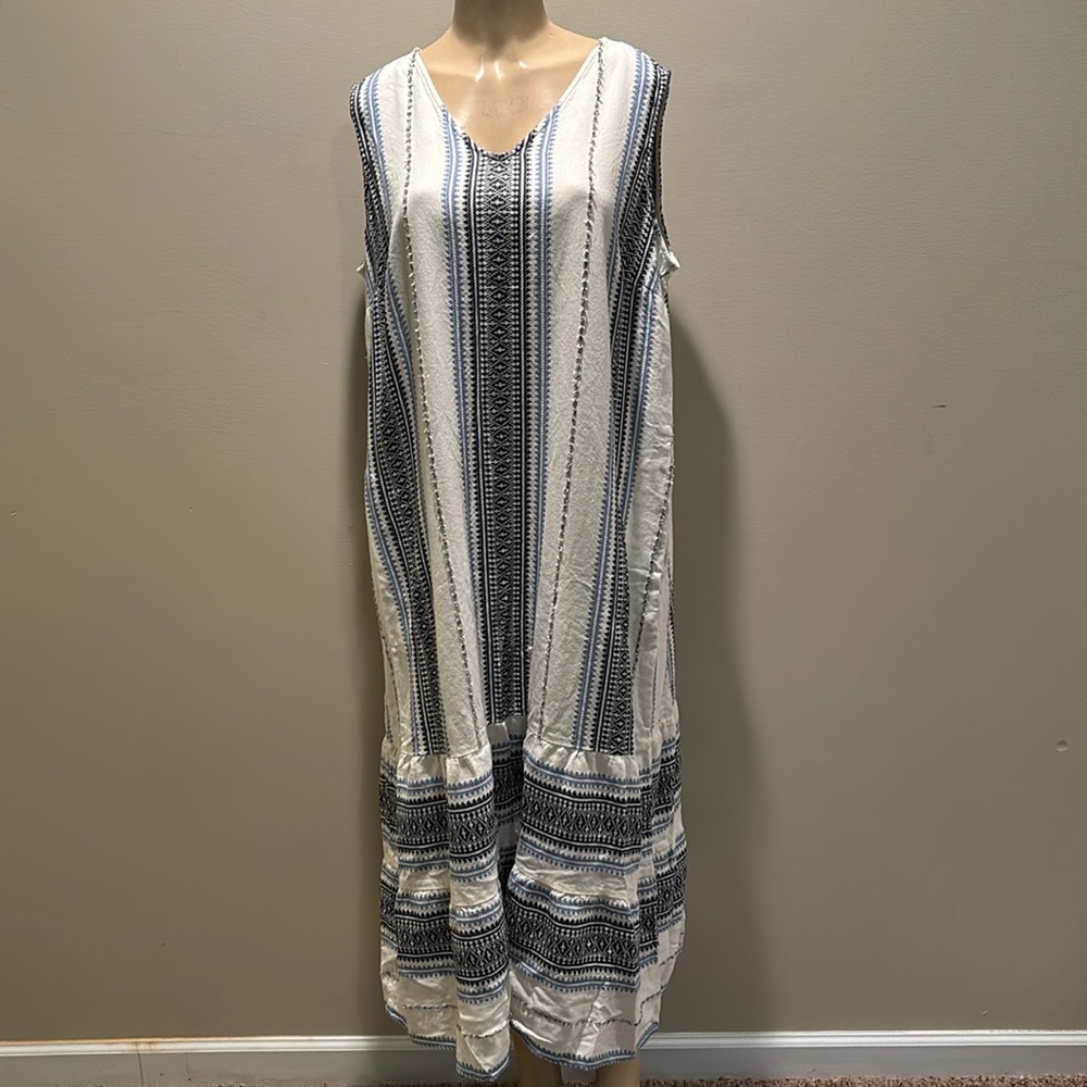 J.Jill Womens Maxi Dress Sleeveless Blue White Stripe Boho Sundress size 2X - Picture 4 of 9